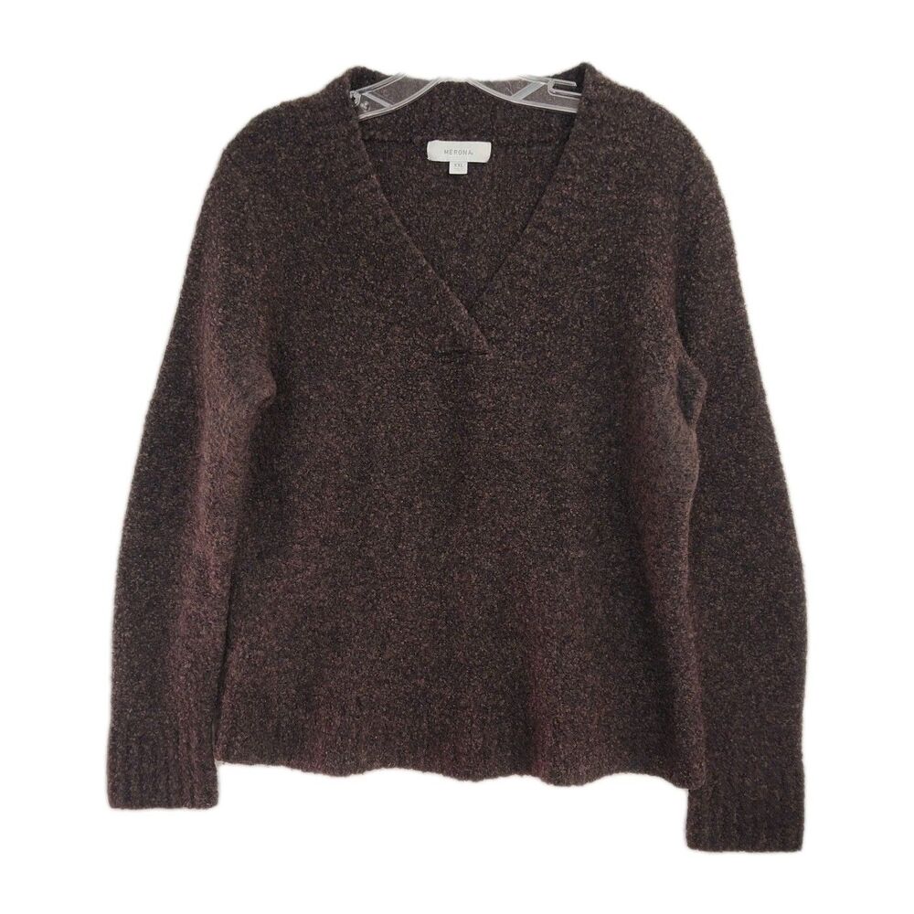 Merona Wool-Blend‎ Pullover Sweater Women's XXL Brown V-Neck Long Sleeves